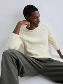 Merionis Men's Solid Color Crew Neck Long Sleeve Casual Versatile Sweater - Apricot - View 5