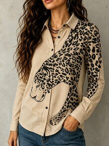 Glimmora Selamara Women's New Best-Selling Leopard-Print Casual And Versatile Collared Shirt - Multicolor - View 3