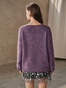 Anewsta French Autumn/Winter High-End Fashion Design Elegant Sophisticated Evening Style Heavy Beaded & Rhinestone Embellished Floral Stamen Sweater - Violet Purple - View 7