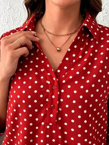 SHEIN LUNE Áo sơ mi tay lỡ họa tiết da báo size lớn - Đỏ và trắng - Xem 6