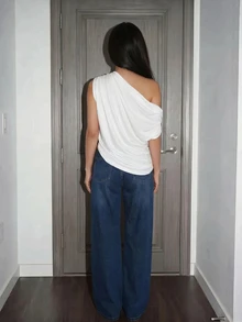 Slaydiva 女款休閒極簡白色性感T恤，適合春夏穿著 - 彩色 - 查看 2
