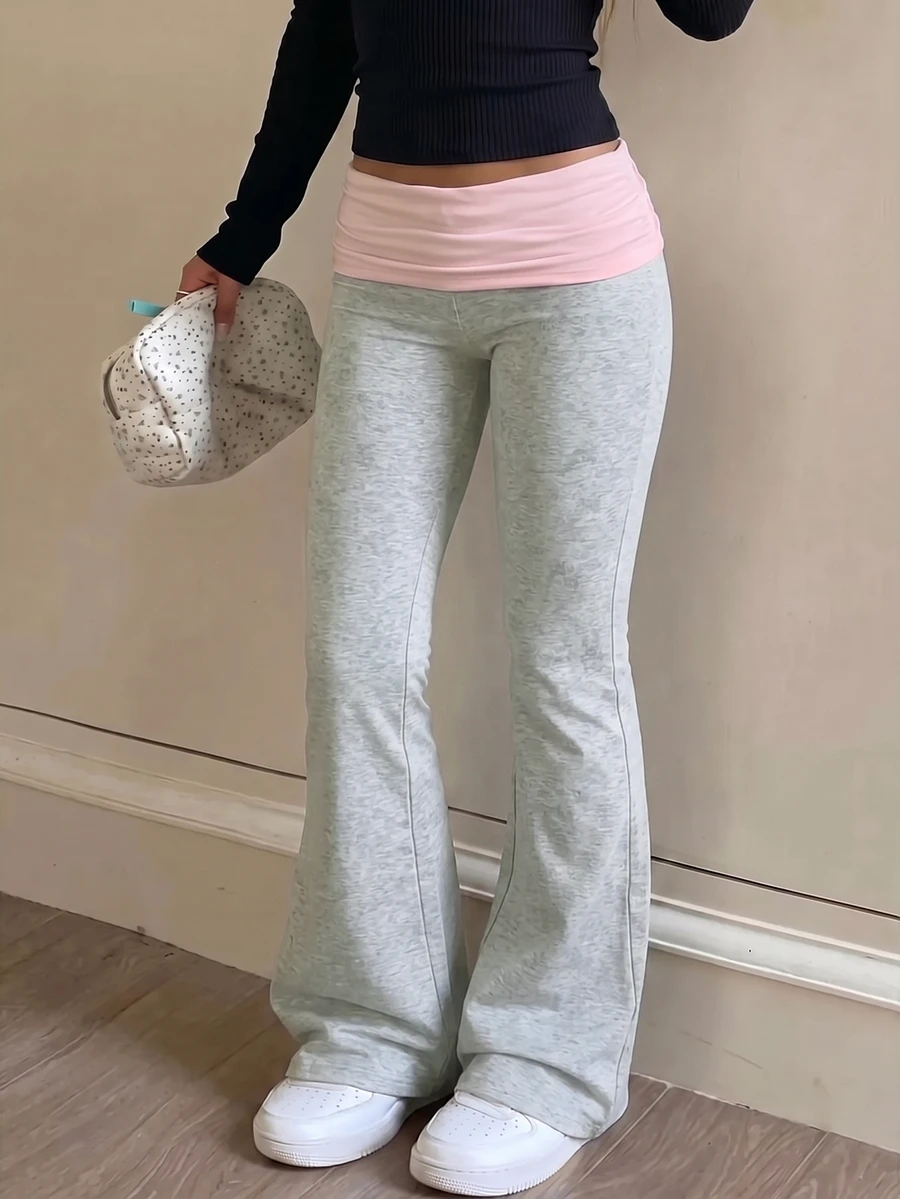 SHEIN 青少年女孩拼色休閒日常喇叭褲 - 彩色 - 查看 1