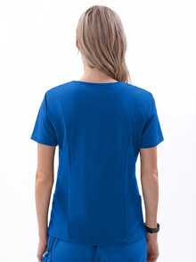TaskEZ Women's Matte Wrap Top With 2 Pockets And Princess Seams On Back - Royal Blue - View 2