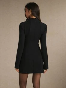 Poéselle Women's Solid Color Cutout Design Long Sleeve Fashion Dress - Black - View 3