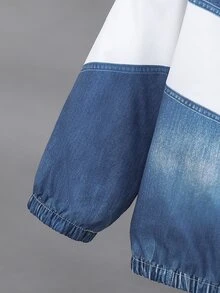 SHEIN 2件組男孩休閒丹寧效果數位印花連帽衫與長褲套裝，運動戶外秋季款，適合日常、學校、運動、外出等場合，時尚休閒 - 藍色 - 查看 7
