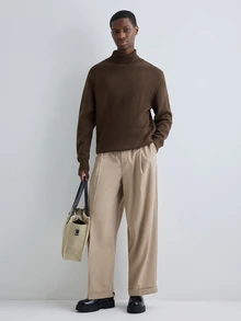 Merionis Men's Solid Color Brown Turtleneck Long Sleeve Casual Versatile Sweater - Coffee Brown - View 3