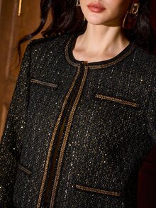 MOTF PREMIUM WOMEN'S BLACK JACKET AND SHORTS 2 PIECES SET, ELEGANT, AUTUMN/WINTER - Black - View 2