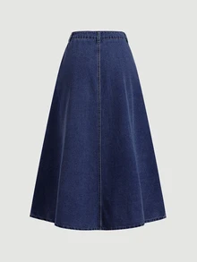 SHEIN MOD 女款休閒牛仔裙，秋季 - 深色水洗藍 - 查看 3