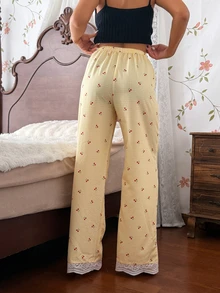 CottageSlumber Dopamine Wide Leg Pants Women Summer Thin Cherry Print Loungewear Pajama Pants - Yellow - View 2