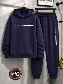 青少年男孩休閒舒適長袖連帽衛衣與長褲套裝 - 彩色 - 查看 3