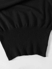 SHEIN Teen Girls Sweaters Autumn/Winter New Brown Asymmetric Off-Shoulder Cinched Waist Cropped Knit Sweater - Black - View 4