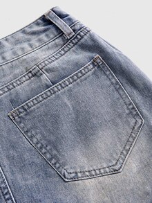 ROMWE Street Life Street Style Colorful Contrast Cross Patch Embroidery Low Waist Mini Bodycon Denim Skirt - Blue - View 5