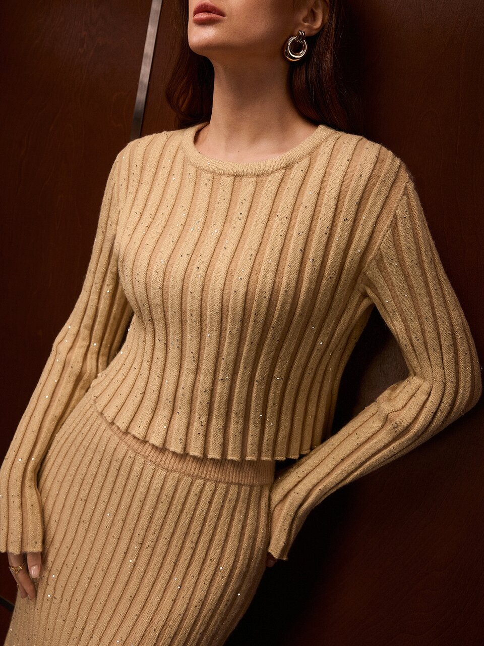 MOTF WOMEN'S URBAN SOLID COLOR RIBBED KNIT CROPPED SWEATER AND MERMAID SKIRT SET