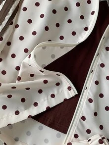 Comfortcana Women's Polka Dot Print Zipper Front Jacket And Shorts Casual 2 Pieces Set - Apricot - View 4