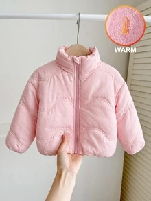 女嬰可愛秋冬保暖內裡粉色加厚外套，適合休閒外出、玩耍、拍照，舒適冬季百搭外衣 - 粉色 - 查看 3