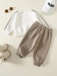 SHEIN 男女嬰兒/幼兒 2件組秋冬保暖內裡加厚拼色運動衫套裝，嬰兒冬季套裝/衣服，運動服，聖誕 - 摩卡棕 - 查看 3