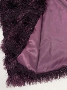 Vesra Shiny Faux Fur Cross Collar Belted Wrap Party Elegant Women's Regular Coat - Red Violet - View 3