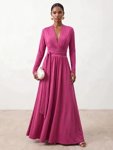 Vesra Women's Elegant Solid Color Dress - Mauve Purple - View 6