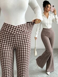 Elenzga Casual Commute Holiday Festival Asymmetrical Waist Slimming Solid Color Flare Pants - Multicolor - View 1
