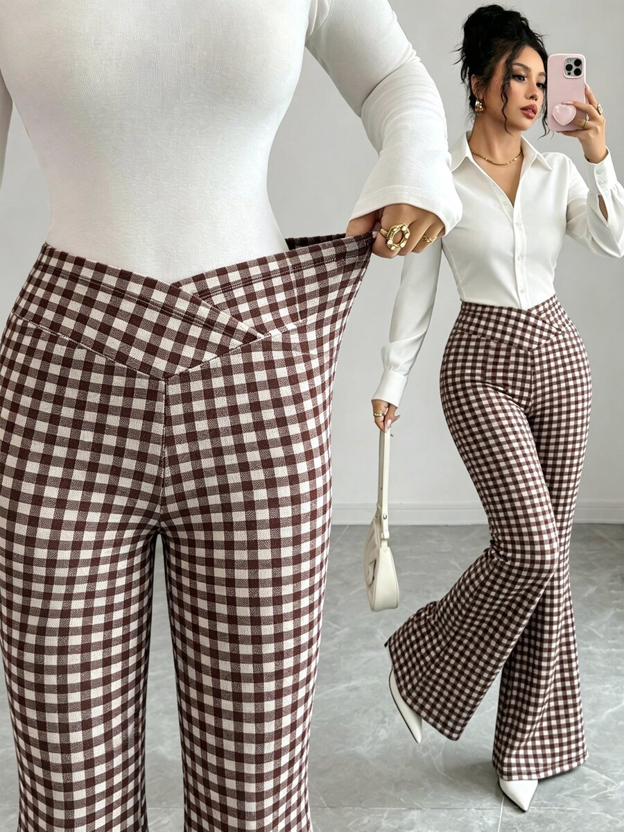 Elenzga Casual Commute Holiday Festival Asymmetrical Waist Slimming Solid Color Flare Pants - Multicolor - View 1