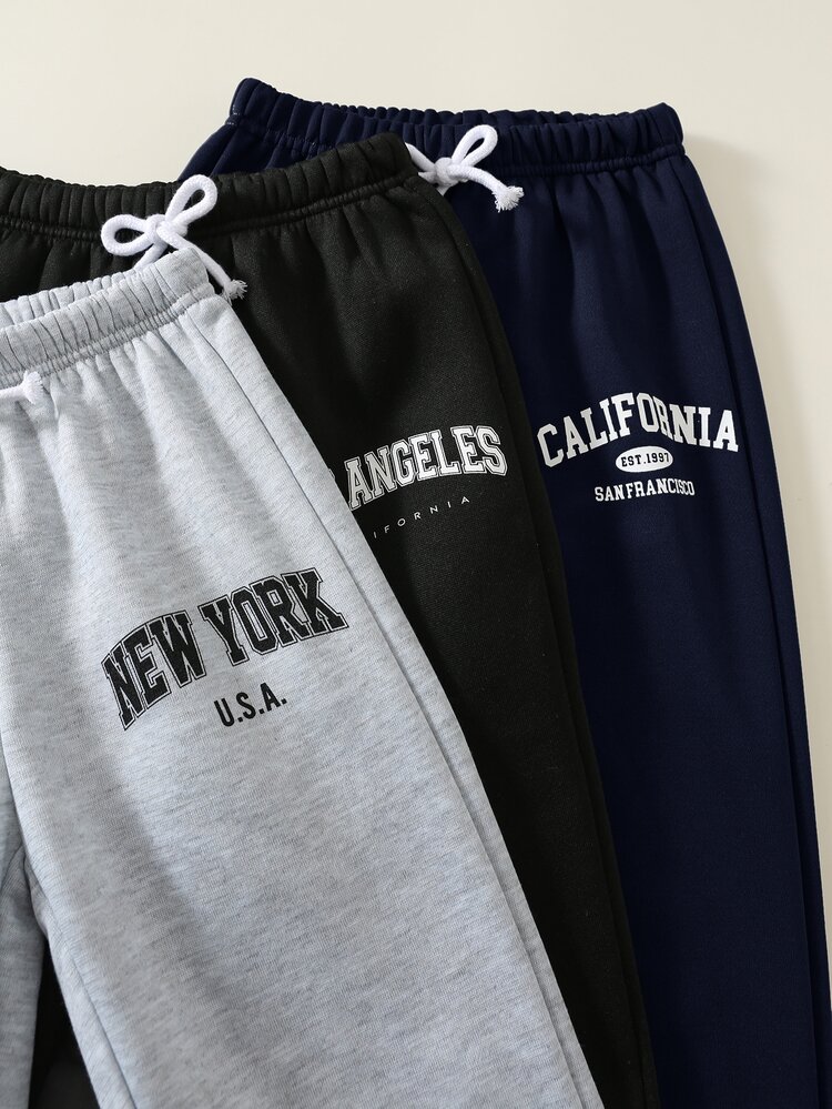 SHEIN Kids Young Boy/Young Boy Unisex 3pcs Autumn/Winter Casual Collegiate Style Sweatpants Long Pants Sports Pants Set, Young Boy Autumn/Winter Clothing, Pants, Soft, Vintage, Back To School - Multicolor - View 6