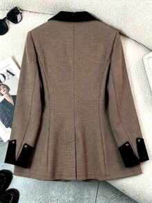 GlowEve CURVE Plus Size Women's Best-Selling Elegant Contrast Color Lapel Herringbone Blazer, Slimming Minimalist Fit With Metal Button Design, Suitable For Daily Versatile Commuting, Dating, Gathering, Slimming Single Wear Or Layering Outerwear - Multicolor - View 2