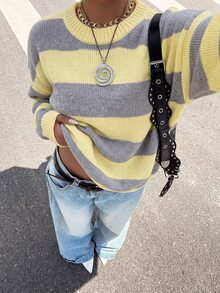 SHEIN EZwear 女款休閒拼色長袖套頭毛衣 - 彩色 - 查看 6