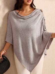 Elaquor Plus Size Women's Solid Color Cowl Neck Batwing Sleeve Loose Pullover Sweater - Khaki - View 4