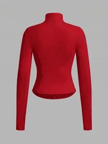 SHEIN EZwear 女款黑色針織防紫外線外套，適合秋冬穿著 - 紅色 - 查看 2