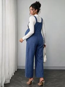 Momance Maternity Pocket Design Casual Denim Overalls - Medium Wash - View 2