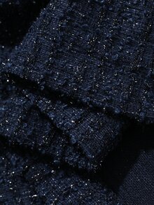 DAZY Gaun Panjang Ekstra Elegan Wanita dengan Kerah Tegak, Lengan Pendek Mengembang, dan Desain Kancing Logam - Navy Blue - View 9