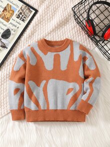 SHEIN Sweater Anak Laki-Laki Motif Blok Warna, Leher Bulat, Lengan Panjang, Kasual, Serbaguna untuk Musim Gugur - MultiWarna - View 6