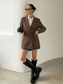 DAZY 商務休閒通勤純色西裝外套 - 棕色 - 查看 7