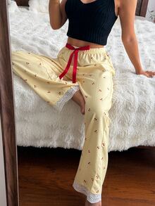 CottageSlumber Dopamine Wide Leg Pants Women Summer Thin Cherry Print Loungewear Pajama Pants - Yellow - View 6