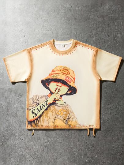 Street Life Casual Fashion Short Sleeve T-Shirt, Distressed Artistic Design, Summer Street Style Crew Neck T-Shirt