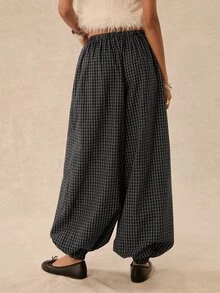 Easelle Vintage Bohemian Low Waist Wide Leg Plaid Women's Long Pants - Multicolor - View 3