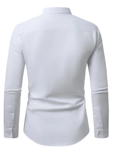 Manfinity Bizformal 休閒商務男士立領紋理斜紋白色長袖襯衫 - 白色 - 查看 2