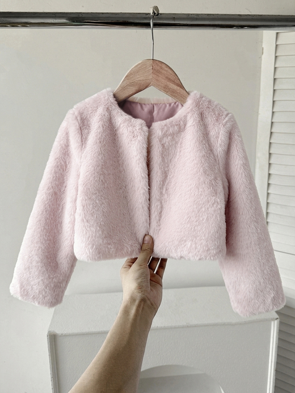 SHEIN Young Girl Young Girl Autumn/Winter Minimalist Faux Fur Coat, Suitable For Party And Street Wear