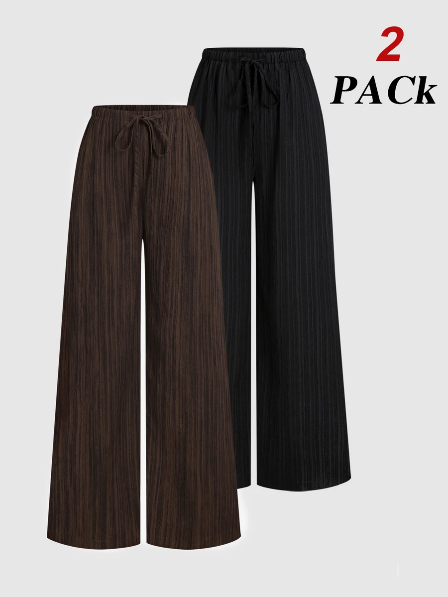Sweetra Women's Elegant High-End Comfortable Drape & Casual Versatile Commute Relaxed Feel & Drawstring Two-Tone 2 Pieces Set Long Pants - Multicolor - View 1