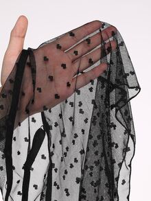 DelicateAllure 2pcs Black Mesh Patchwork Sheer Cowl Neck Pure Minimalist Women's Pajama Set - Black - View 6