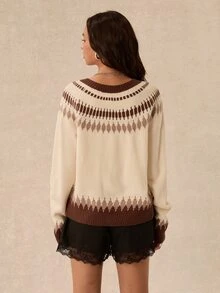 Easelle Vintage Bohemian Round Neck Cardigan For Women - Multicolor - View 5