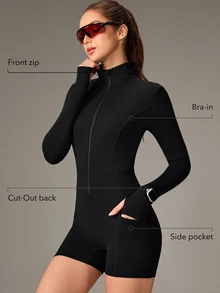OutZeal One-Piece Women Outdoor Black Jumpsuit Gym Cycling Yoga Quick-Dry Bra-In Feature Watch Window Romper - Black - View 2
