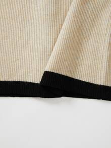 SHEIN Fall Chic Contrast Trim V‑Neck Knit Cardigan, Women Long Flare Sleeve Button Front Cropped Sweater - Apricot - View 7