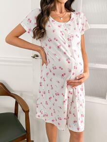 Moonlight&Mama Maternity Ditsy Floral Nightgown Loungewear - Multicolor - View 4