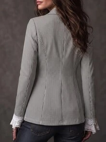Solivie Jaket Blazer Wanita Elegan Kasual Profesional Musim Panas Bergaris, Serbaguna untuk Pakaian Sehari-hari, Atasan Kantor Kerja, Blus Serbaguna, Bergaris Hitam dan Putih - Hitam dan Putih - View 3