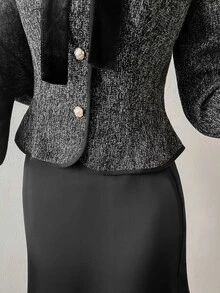 FRIFUL Jaket Wanita Lengan Panjang Elegan Potongan Reguler dengan Hiasan Pita untuk Musim Gugur - Grey - View 5