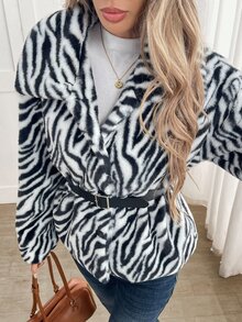 Yalmera Autumn/Winter Fashion Zebra Print Faux Fur Coat - Multicolor - View 4