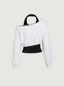 SHEIN MOD 女款騎士印花 2 合 1 掛脖領衛衣 - 白色 - 查看 2