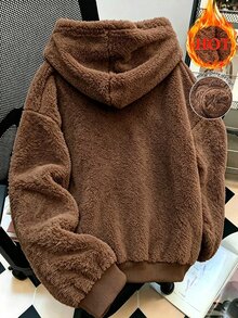 Franclia Women's Cartoon Pattern Thermal Lined Casual Daily Long Sleeve Sweatshirt - Brown - View 2