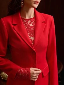 MOTF PREMIUM WOMEN'S ELEGANT DELICATE LACE DRESS AND BLAZER 2 PIECES SET - Red - View 7